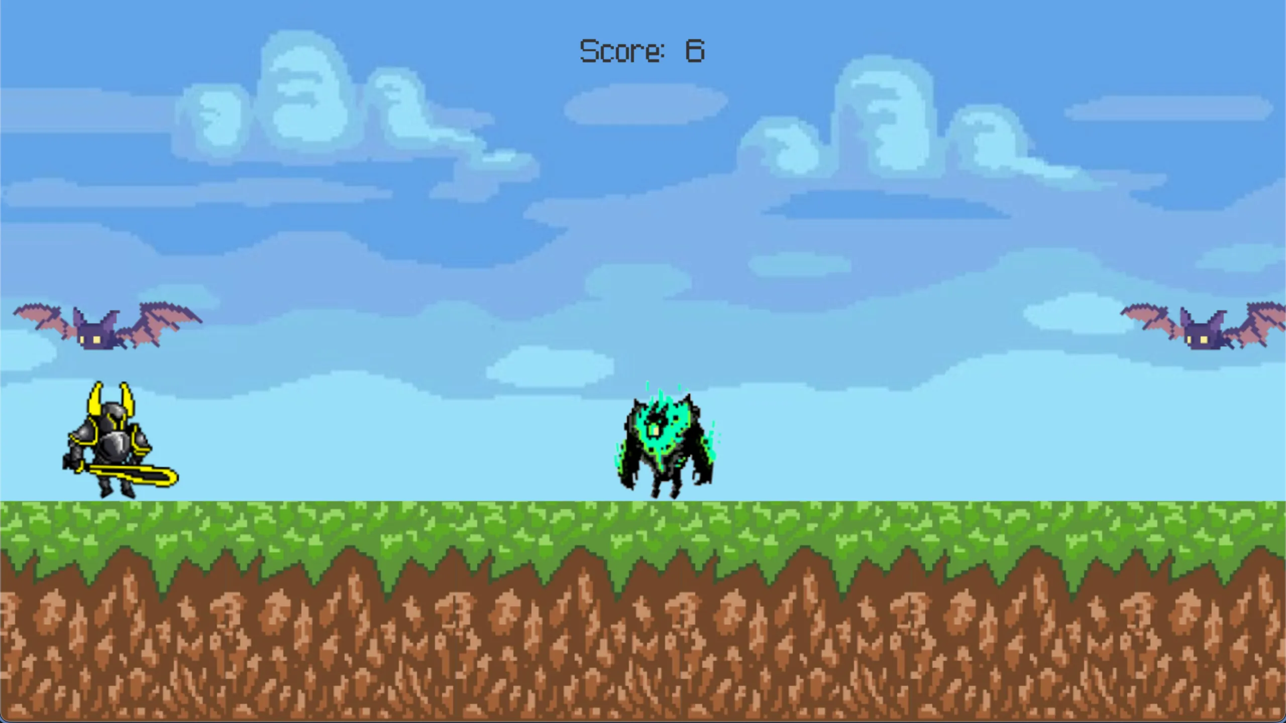 Active gameplay showing knight jumping over obstacles